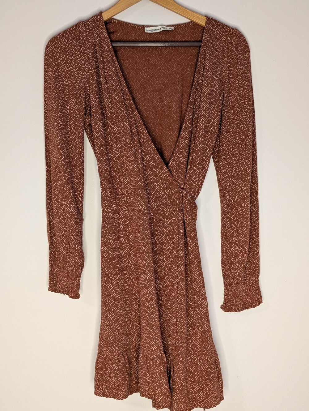 Abercrombie & Fitch Brown Polka Dot Long Sleeve Wrap Mini Dress - XST